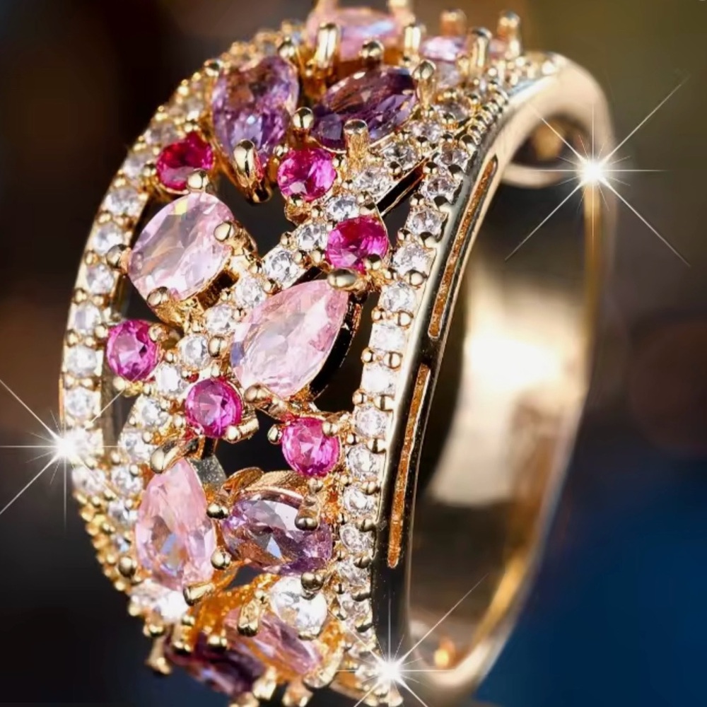 NEW Elegant Gold and Pink Gemstone Ring